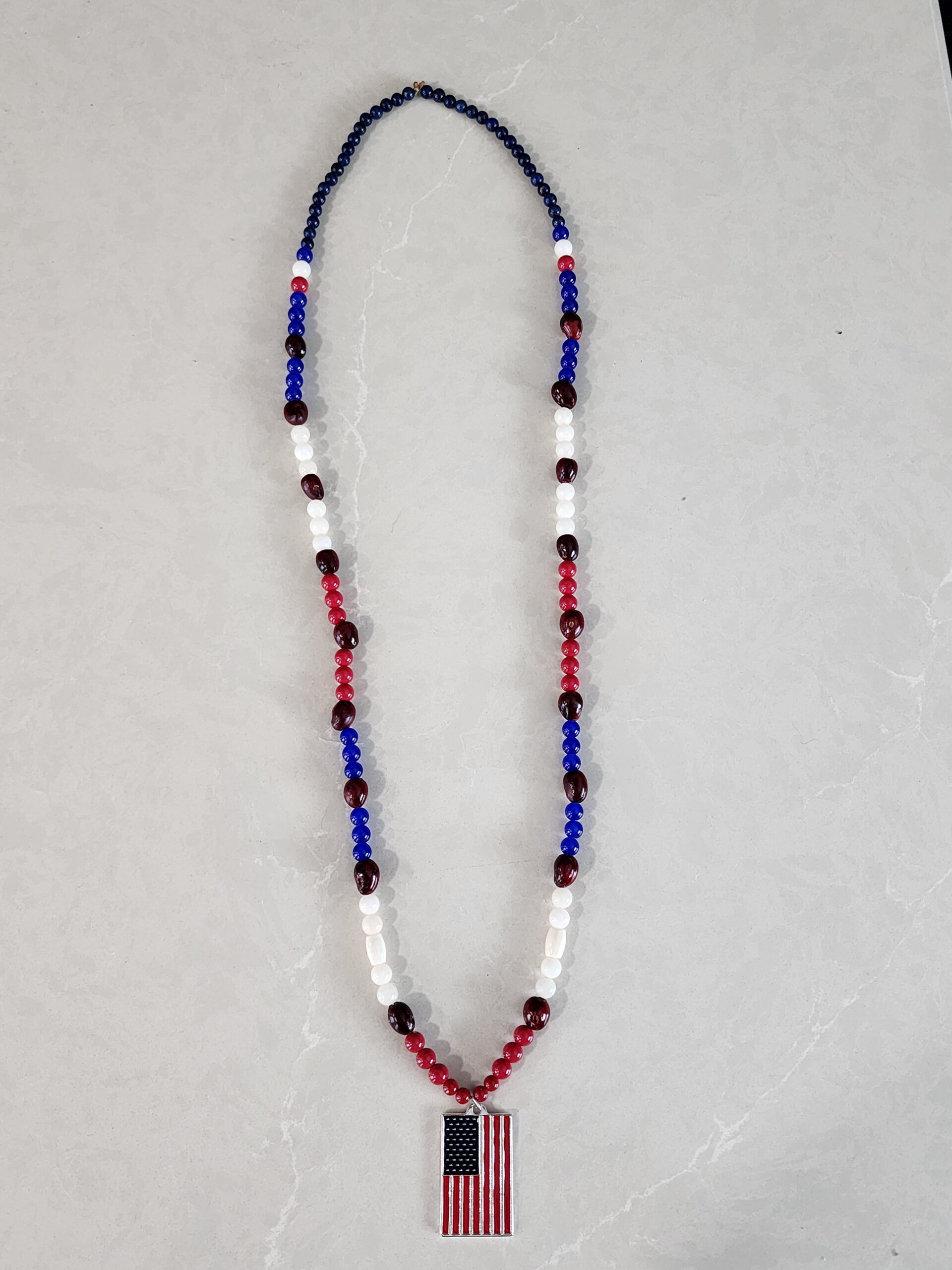 Patriotic Red, White, & Blue Nacklace with Metallic U.S. Flag