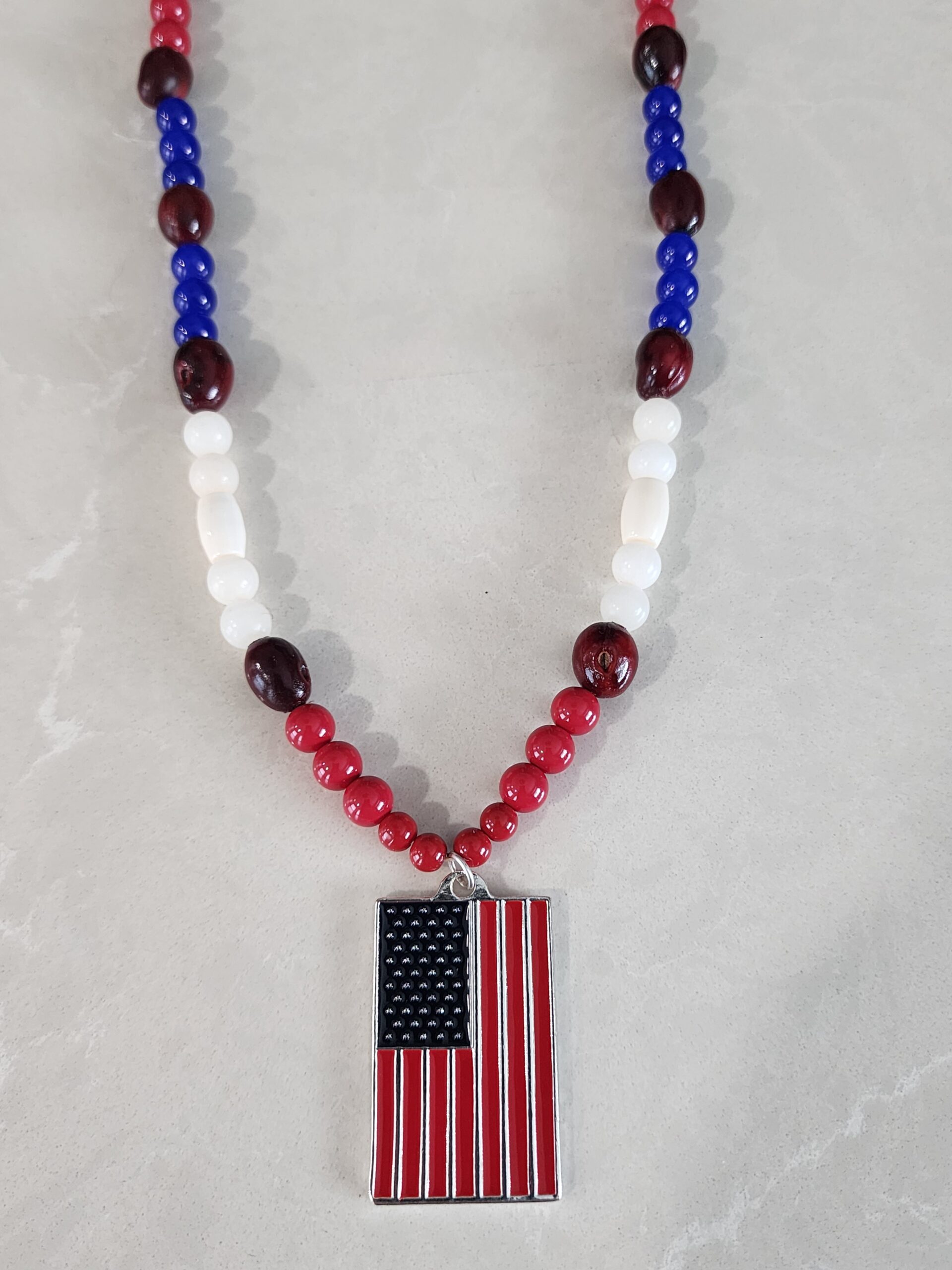 Patriotic Red, White, & Blue Nacklace with Metallic U.S. Flag - Image 2